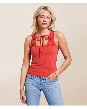 Gilded Intent Washed Cut-Out Tank Top - Red