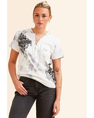 Affliction Seductive Rhinestone Lace-Up T-Shirt - White