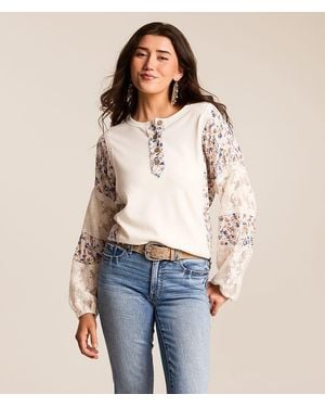 Daytrip Pieced Floral Henley - Blue