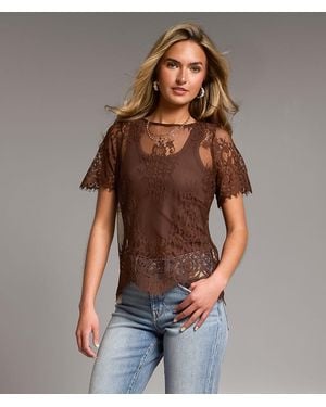 BKE Eyelash Lace Top - Brown