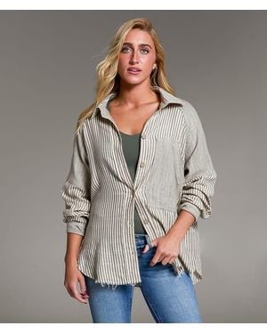 BKE Variegated Stripe Oversized Shirt - Gray