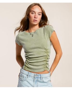 Gilded Intent Ruched Rib Knit T-Shirt - Green