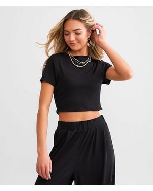 Willow & Root Rib Knit Cropped Top - Black