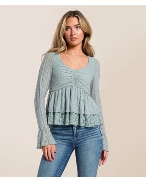 Willow & Root Lace Ruffle Top - Blue
