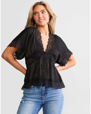 Daytrip Satin & Lace Peplum Top - Black