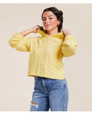 FITZ + EDDI Cable Knit Hooded Sweater - Yellow