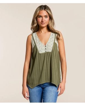 Daytrip Pieced Henley Tank Top - Green