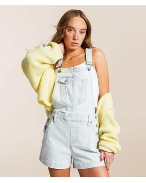 Hidden Jeans Dylan Striped Denim Overall Short - Blue