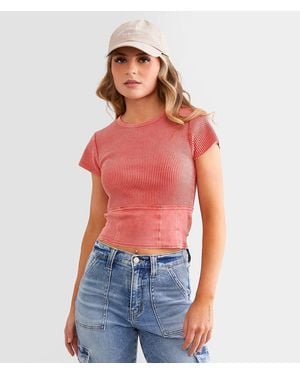 Gilded Intent Pieced Waffle Knit Top - Red