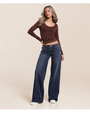 VERVET by Flying Monkey;Flying Monkey Vervet By Flying Monkey V-Front Wide Leg Stretch Jean - Blue