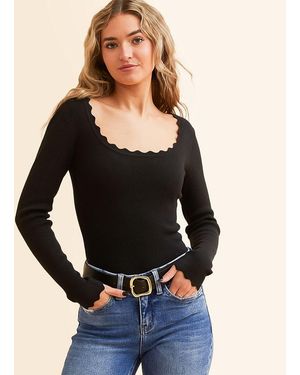 The Workshop Scallop Trim Top - Black