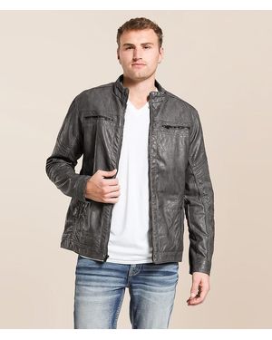 Buckle Black Distressed Faux Leather Jacket - Brown