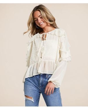 Willow & Root Ruffle Pleated Top - White