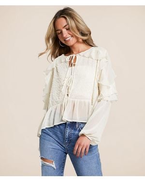 Willow & Root Ruffle Pleated Top - White