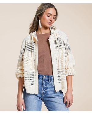 Pol Crochet Hooded Jacket - Blue