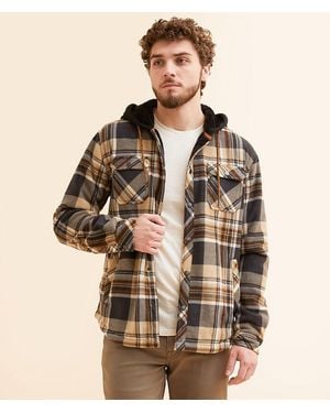 Departwest Plaid Fleece Hooded Shacket - Brown