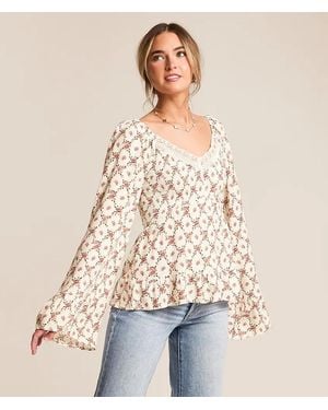 Daytrip Floral Crinkle Ruffle Top - Natural