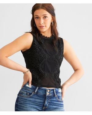Willow & Root Floral Lace Mesh Tank Top - Black