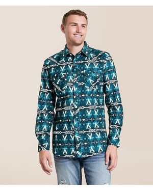Rock & Roll Denim Aztec Stretch Shirt - Blue