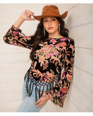 Sterling & Stitch Velvet Fringe Top - Black