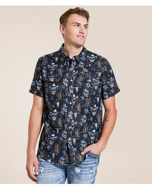 Rock & Roll Denim Skull Tek Stretch Shirt - Blue