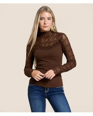 Miss Me Lace Mock Neck Top - Blue