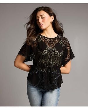 BKE Crochet Peplum Top - Black