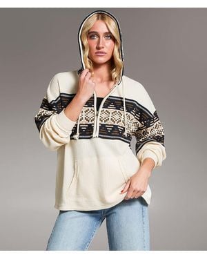 BKE Pieced Sweater Waffle Knit Hoodie - Natural