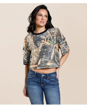 Gilded Intent Rhinestone Camo Cropped T-Shirt - Blue