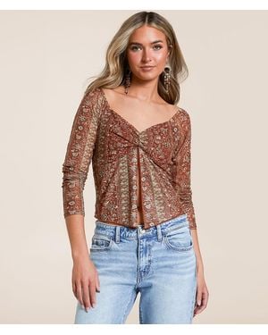 Willow & Root Mesh Split Hem Top - Blue