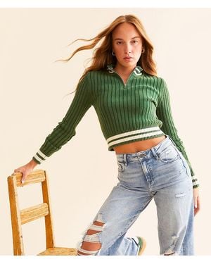FITZ + EDDI Fitz + Eddi Quarter Zip Cropped Varsity Sweater - Green