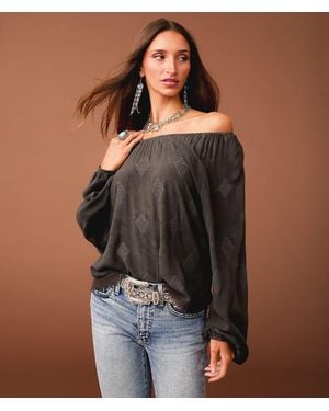 Sterling & Stitch Embroidered Hanky Top - Black