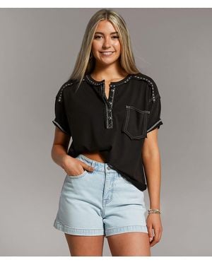 BKE Contrast Stitch Henley - Black