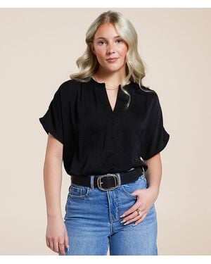 Blu Pepper Satin Henley - Black