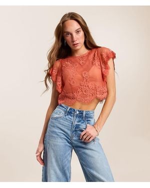 Free People Lunar Ash Lace Top - Orange