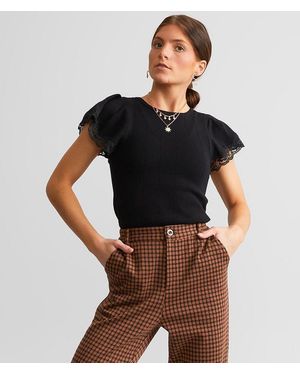 A. Peach Lace Trim Top - Black