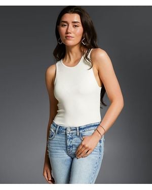 Buckle Black Shaping & Smoothing High Neck Ribbed Tank Top - Blue