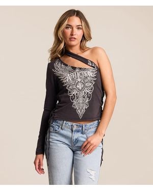 Affliction Lorielle One Shoulder Cropped T-Shirt - Blue