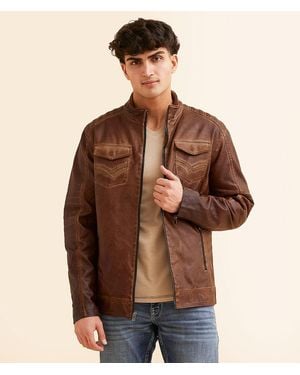 Buckle Black Distressed Faux Leather Jacket - Brown