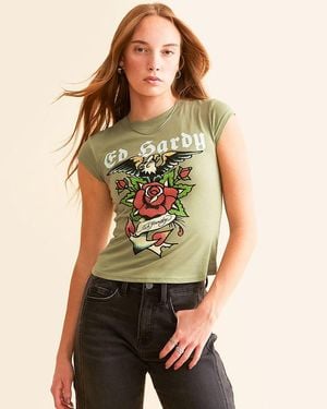 Ed Hardy Anchor Rose T-Shirt - Green