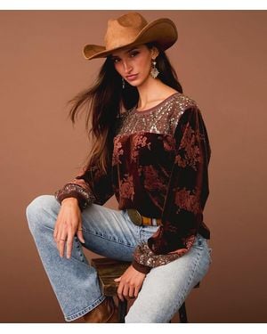 Sterling & Stitch Floral Velvet Top - Brown