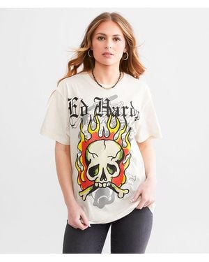 Ed Hardy Flame Skull Throwback T-Shirt - White