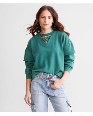 Gilded Intent Lace-Up Cropped Pullover - Green
