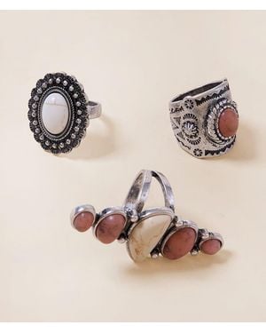 Sterling & Stitch 3 Pack Western Statement Ring Set - Natural