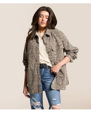Hidden Jeans Oversized Cheetah Denim Stretch Jacket - Brown
