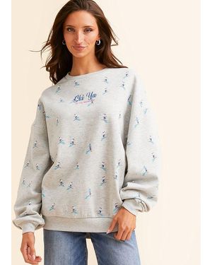 Modish Rebel Ski Ya On The Mountain Oversized Pullover - Gray
