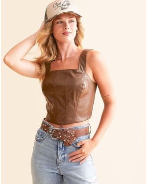 Willow & Root Faux Leather Cropped Tank Top - Orange