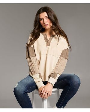 BKE Pieced Henley Top - Blue