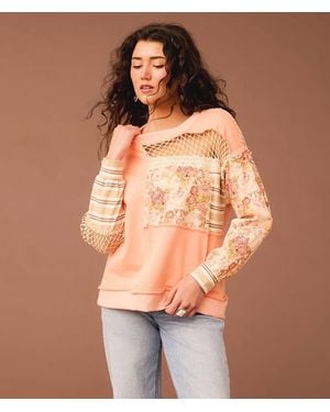 Gimmicks Pieced Floral Crochet Pullover - Orange