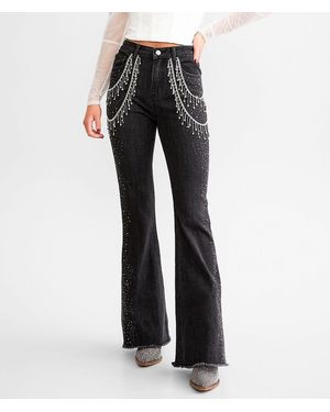 Blue B Ultra High Rise Rhinestone Fringe Flare Stretch Jean - Black